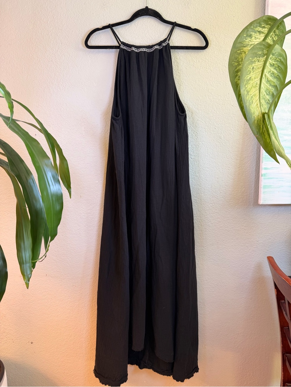 Madewell Cotton Boho Black White Halter Small High Low Back Keyhole Maxi Dress L - Picture 6 of 10